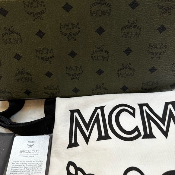MCM Dark Green Logo Backpack